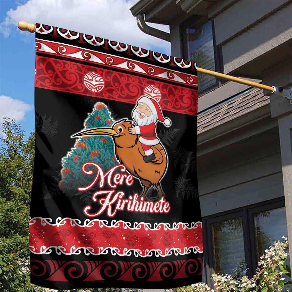 New Zealand Christmas Garden Flag Funny Santa Riding Kiwi Meri Kirihimete LT05 - Polynesian Pride