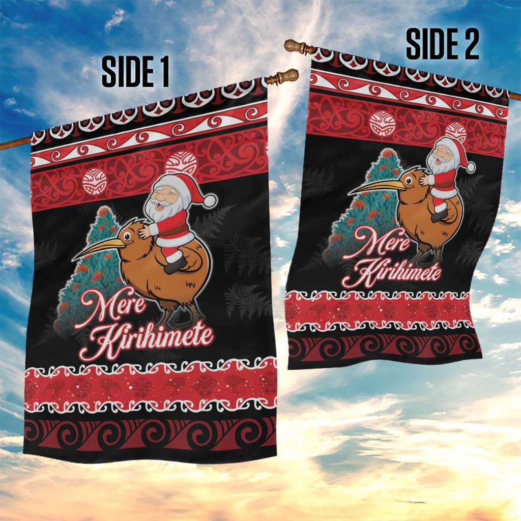 New Zealand Christmas Garden Flag Funny Santa Riding Kiwi Meri Kirihimete LT05 - Polynesian Pride
