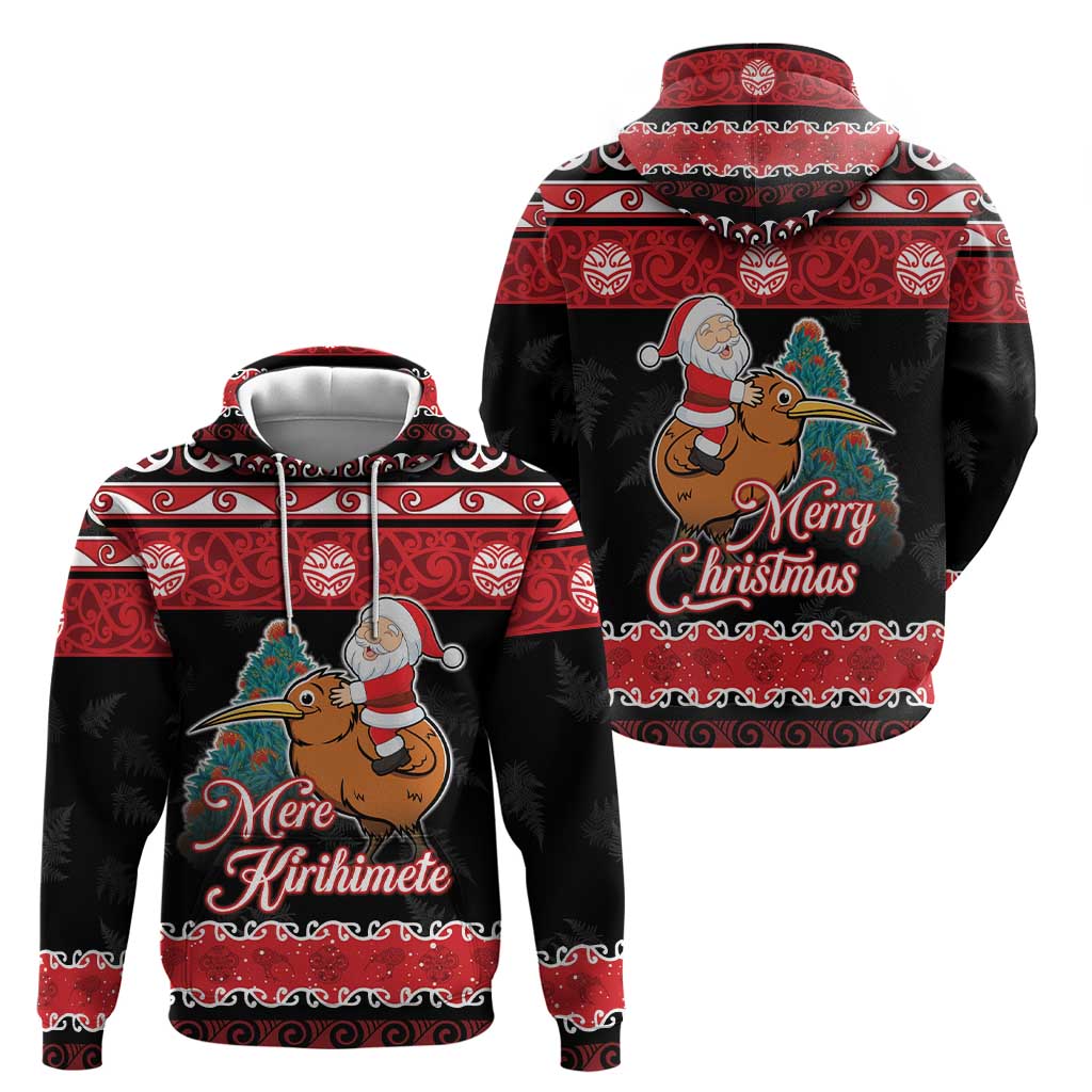 New Zealand Christmas Hoodie Funny Santa Riding Kiwi Meri Kirihimete LT05 - Polynesian Pride