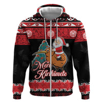 New Zealand Christmas Hoodie Funny Santa Riding Kiwi Meri Kirihimete LT05 Zip Hoodie Black - Polynesian Pride
