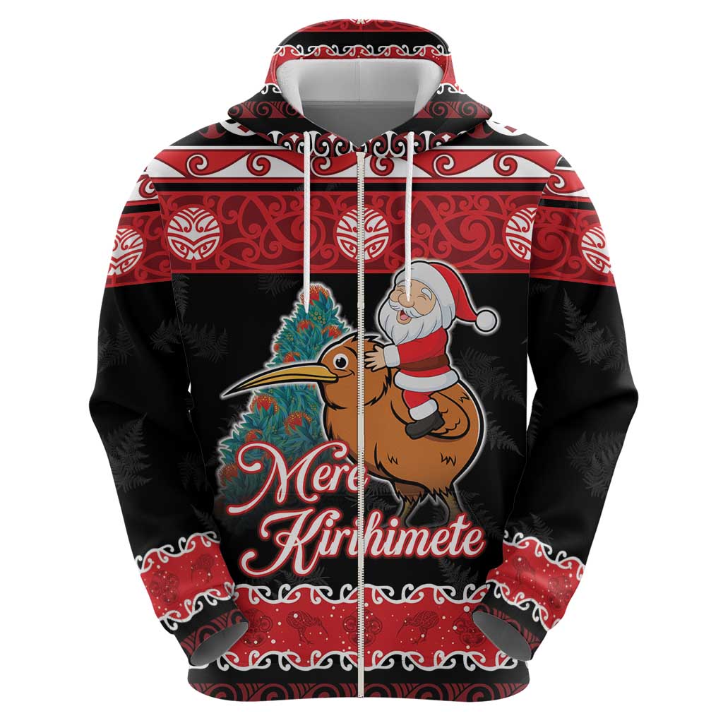 New Zealand Christmas Hoodie Funny Santa Riding Kiwi Meri Kirihimete LT05 - Polynesian Pride