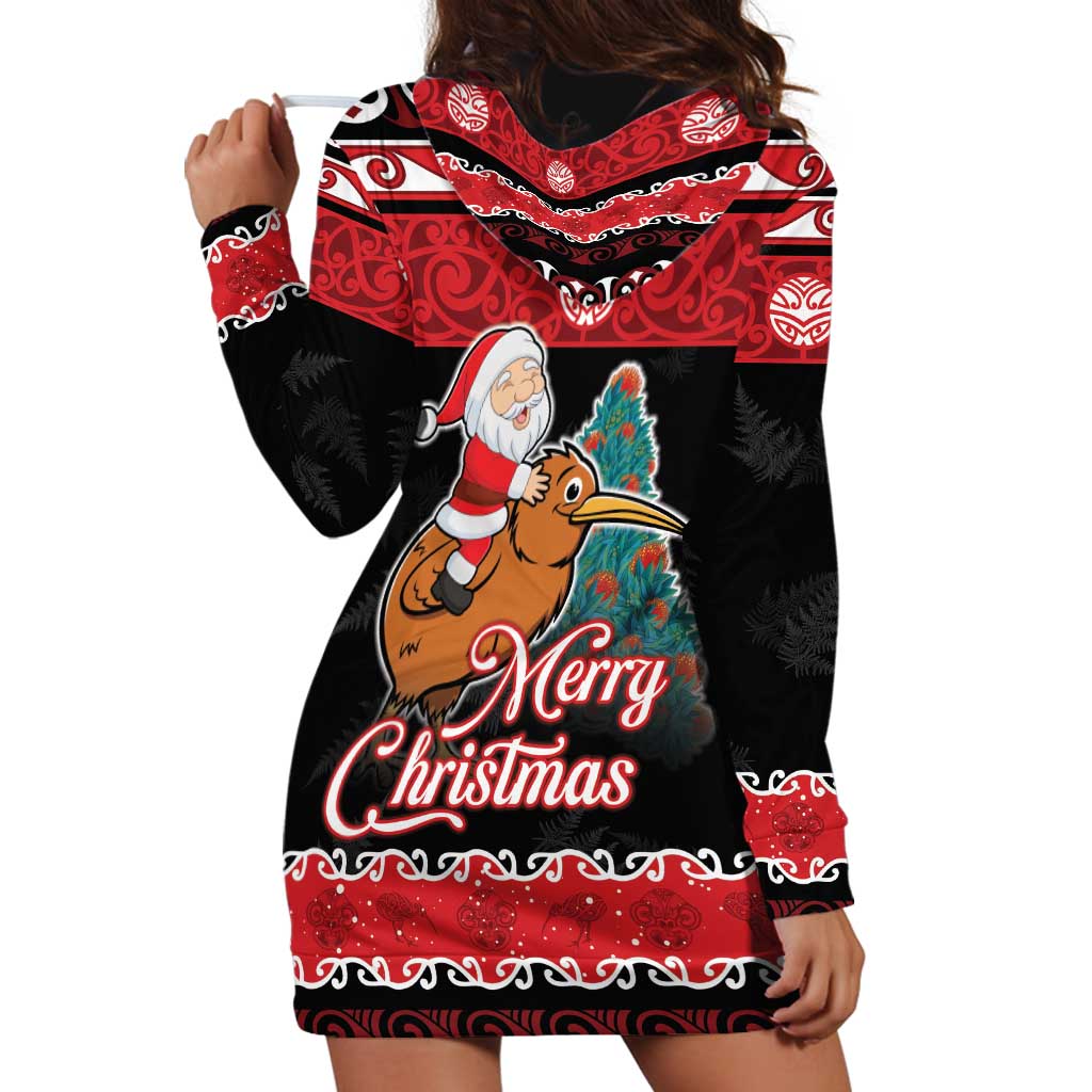 New Zealand Christmas Hoodie Dress Funny Santa Riding Kiwi Meri Kirihimete LT05 - Polynesian Pride
