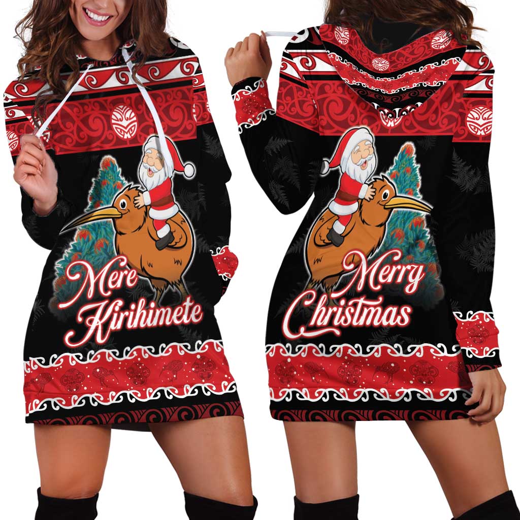 New Zealand Christmas Hoodie Dress Funny Santa Riding Kiwi Meri Kirihimete LT05 - Polynesian Pride