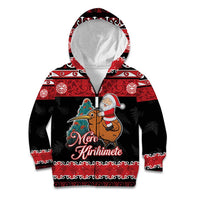 New Zealand Christmas Kid Hoodie Funny Santa Riding Kiwi Meri Kirihimete LT05 Zip Hoodie Black - Polynesian Pride