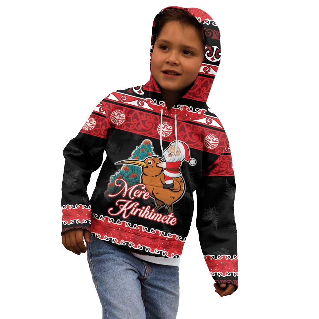 New Zealand Christmas Kid Hoodie Funny Santa Riding Kiwi Meri Kirihimete LT05 - Polynesian Pride