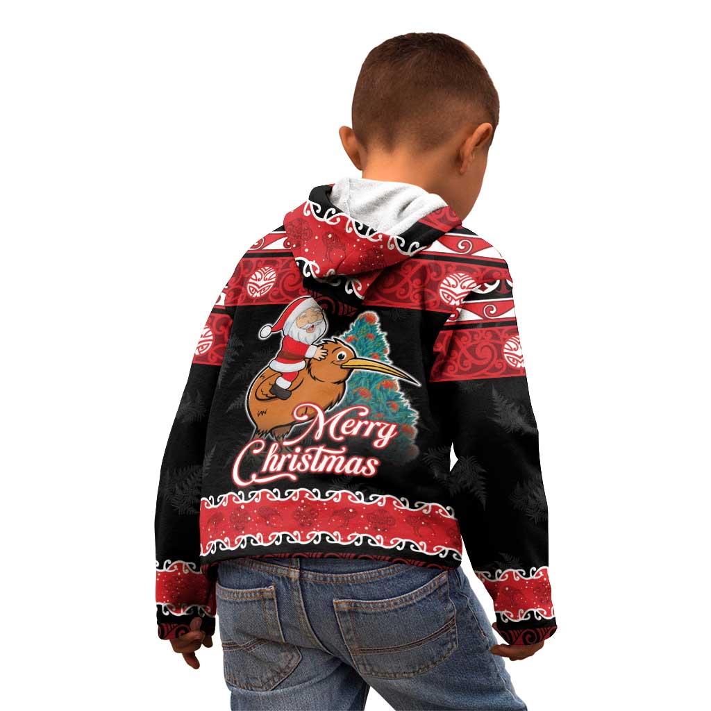 New Zealand Christmas Kid Hoodie Funny Santa Riding Kiwi Meri Kirihimete LT05 - Polynesian Pride