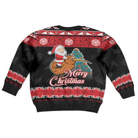 New Zealand Christmas Kid Ugly Christmas Sweater Funny Santa Riding Kiwi Meri Kirihimete LT05 - Polynesian Pride