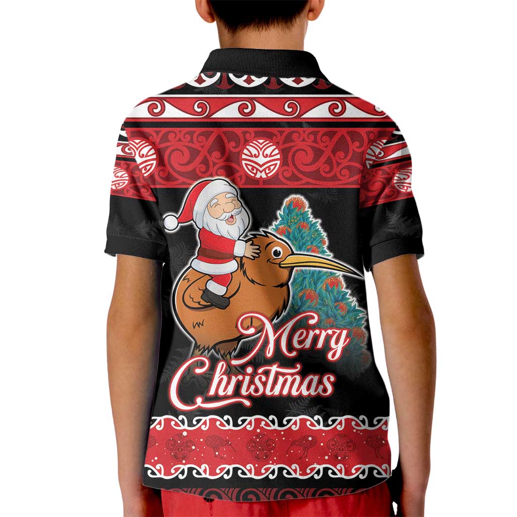 New Zealand Christmas Kid Polo Shirt Funny Santa Riding Kiwi Meri Kirihimete LT05 - Polynesian Pride