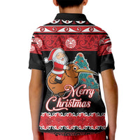 New Zealand Christmas Kid Polo Shirt Funny Santa Riding Kiwi Meri Kirihimete LT05 - Polynesian Pride