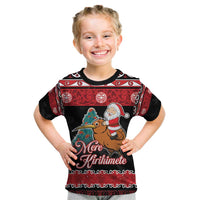 New Zealand Christmas Kid T Shirt Funny Santa Riding Kiwi Meri Kirihimete LT05 Black - Polynesian Pride
