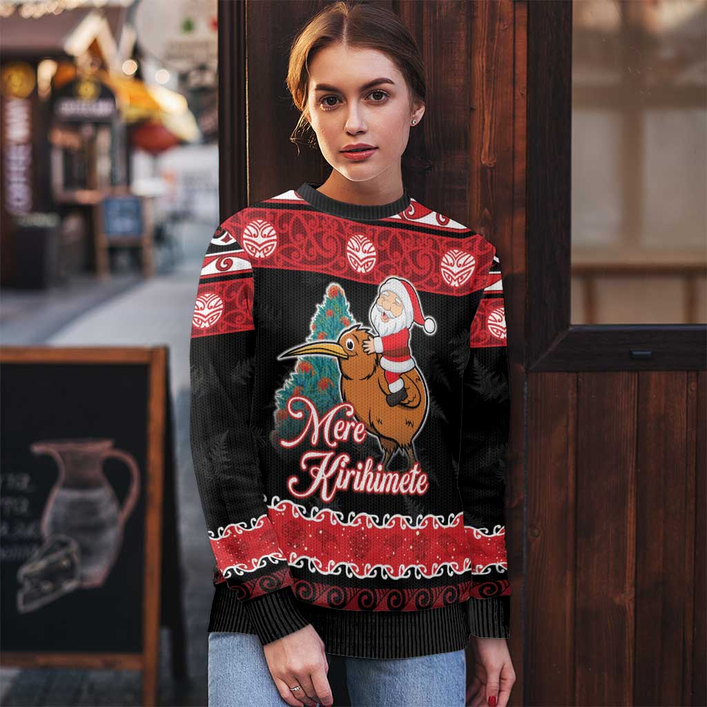 New Zealand Christmas Ugly Christmas Sweater Funny Santa Riding Kiwi Meri Kirihimete LT05 - Polynesian Pride