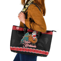 New Zealand Christmas Leather Tote Bag Funny Santa Riding Kiwi Meri Kirihimete LT05 Black - Polynesian Pride