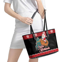 New Zealand Christmas Leather Tote Bag Funny Santa Riding Kiwi Meri Kirihimete LT05 - Polynesian Pride