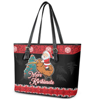 New Zealand Christmas Leather Tote Bag Funny Santa Riding Kiwi Meri Kirihimete LT05 - Polynesian Pride