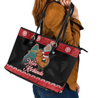 New Zealand Christmas Leather Tote Bag Funny Santa Riding Kiwi Meri Kirihimete LT05 - Polynesian Pride