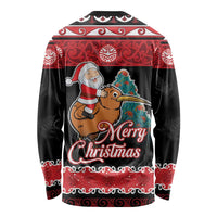 New Zealand Christmas Long Sleeve Shirt Funny Santa Riding Kiwi Meri Kirihimete LT05 - Polynesian Pride