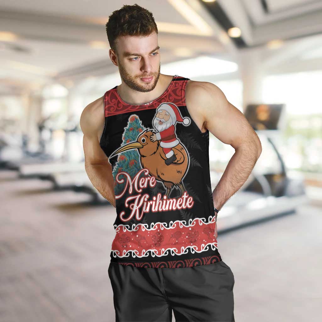 New Zealand Christmas Men Tank Top Funny Santa Riding Kiwi Meri Kirihimete LT05 Black - Polynesian Pride