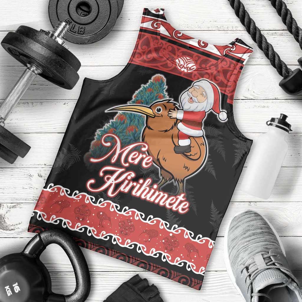 New Zealand Christmas Men Tank Top Funny Santa Riding Kiwi Meri Kirihimete LT05 - Polynesian Pride