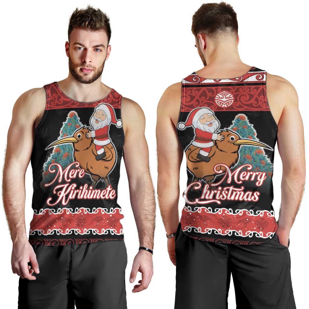 New Zealand Christmas Men Tank Top Funny Santa Riding Kiwi Meri Kirihimete LT05 - Polynesian Pride