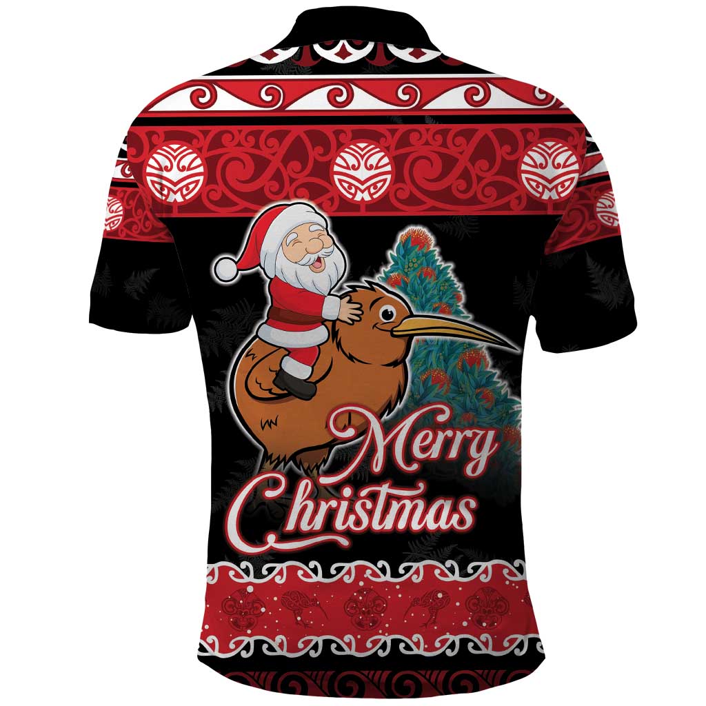 New Zealand Christmas Polo Shirt Funny Santa Riding Kiwi Meri Kirihimete LT05 - Polynesian Pride
