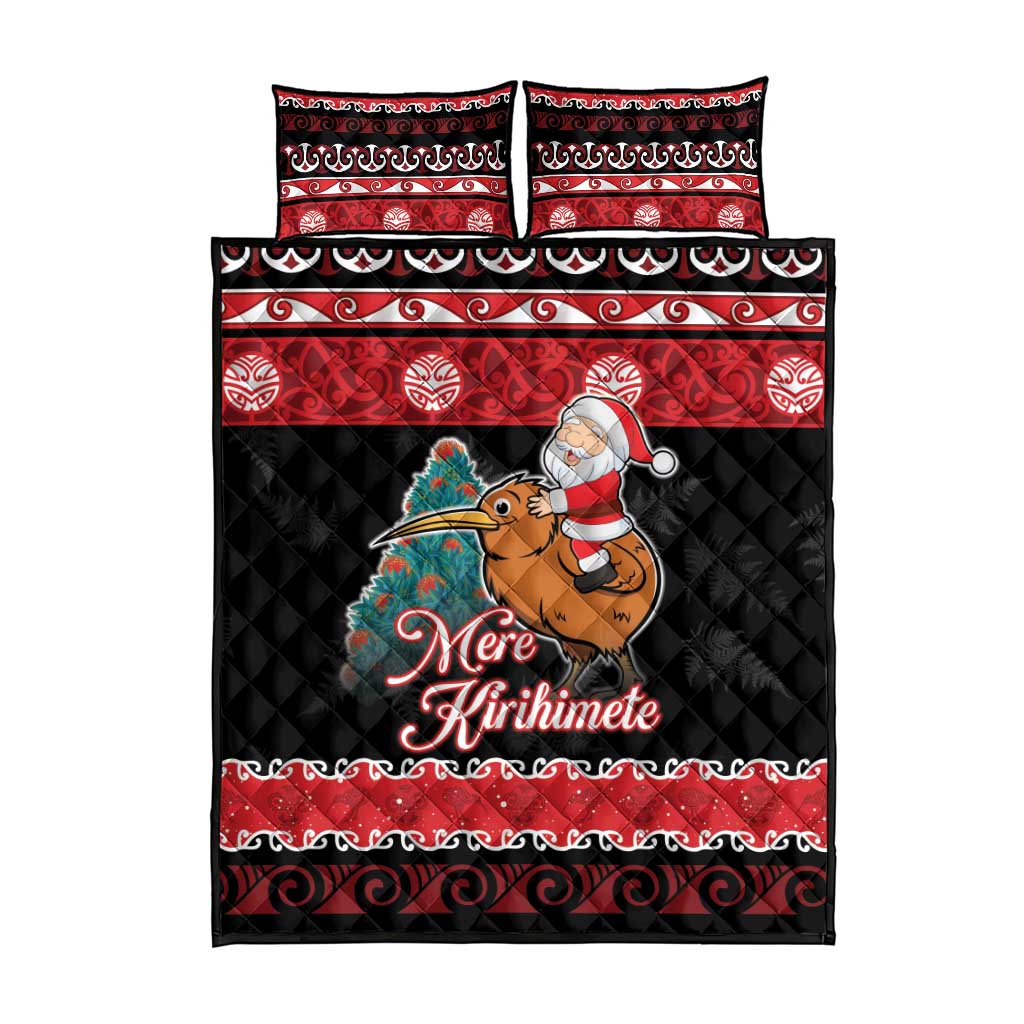 New Zealand Christmas Quilt Bed Set Funny Santa Riding Kiwi Meri Kirihimete LT05 - Polynesian Pride