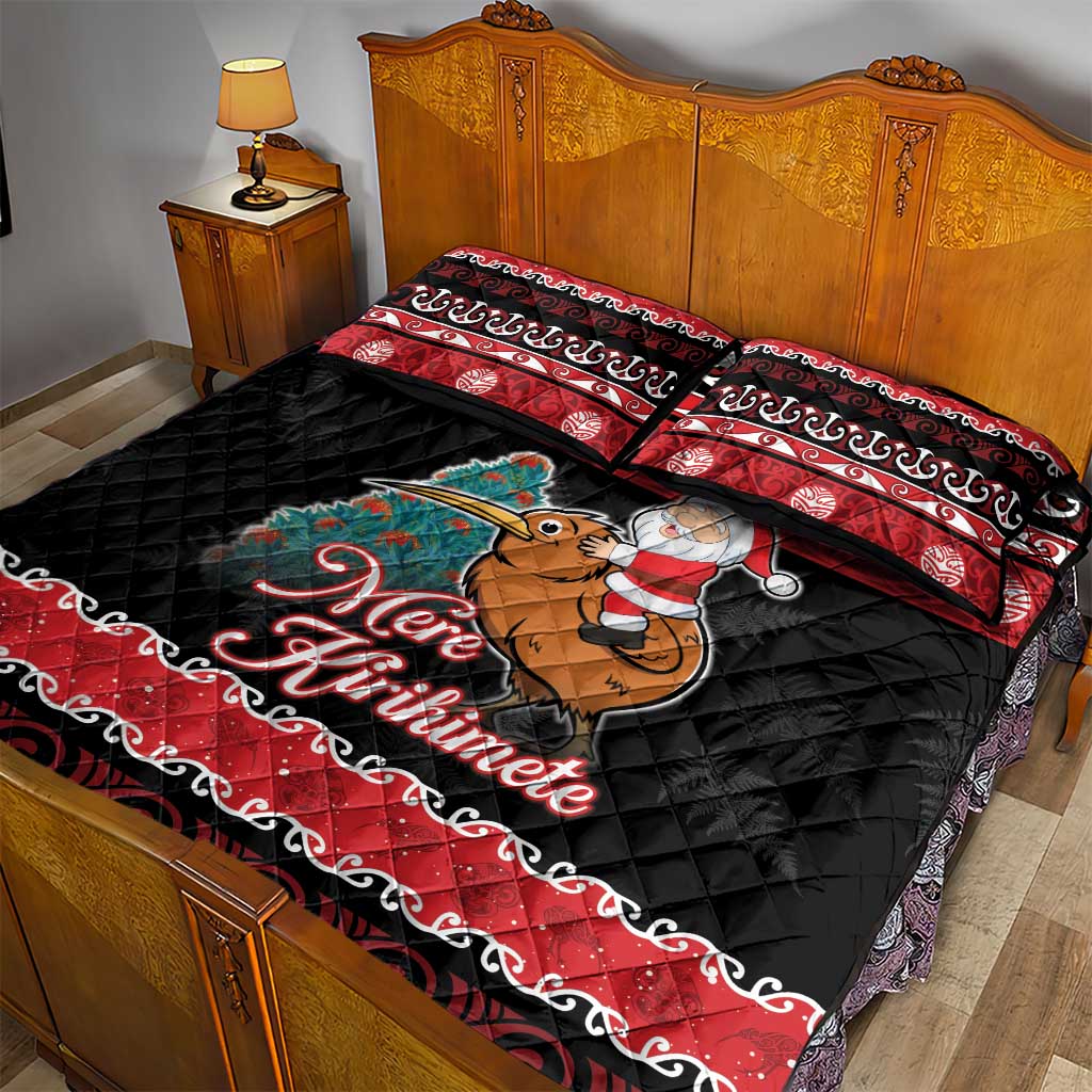 New Zealand Christmas Quilt Bed Set Funny Santa Riding Kiwi Meri Kirihimete LT05 - Polynesian Pride