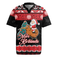 New Zealand Christmas Rugby Jersey Funny Santa Riding Kiwi Meri Kirihimete LT05 Black - Polynesian Pride