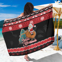 New Zealand Christmas Sarong Funny Santa Riding Kiwi Meri Kirihimete LT05 One Size 44 x 66 inches Black - Polynesian Pride