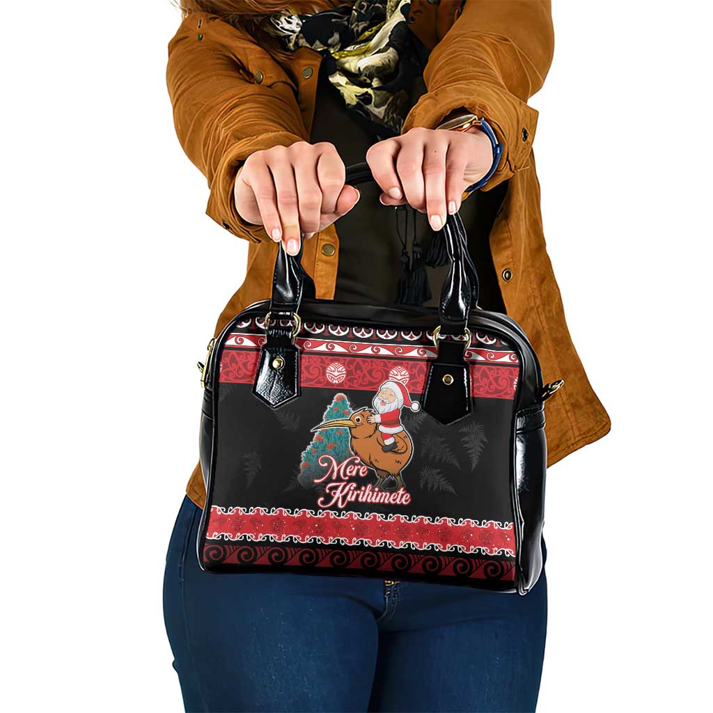 New Zealand Christmas Shoulder Handbag Funny Santa Riding Kiwi Meri Kirihimete LT05 One Size Black - Polynesian Pride