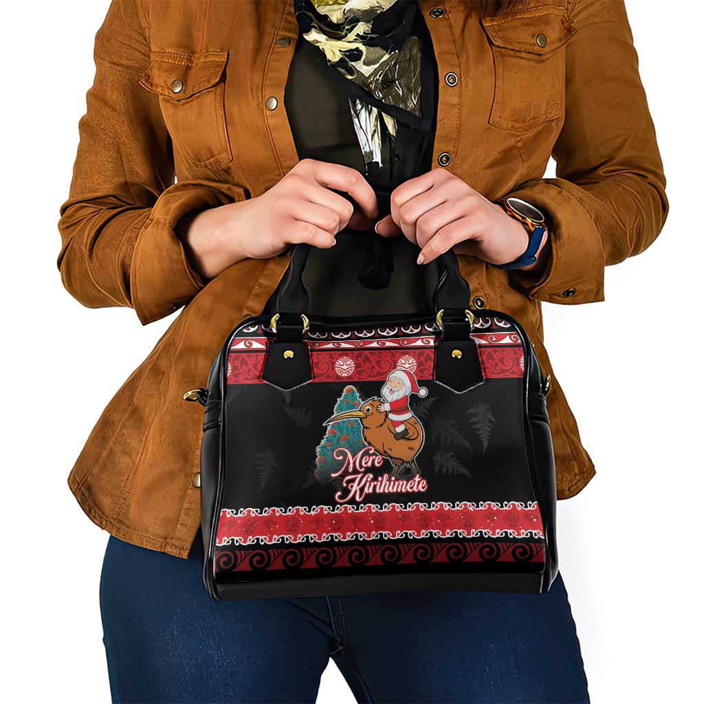 New Zealand Christmas Shoulder Handbag Funny Santa Riding Kiwi Meri Kirihimete LT05 - Polynesian Pride