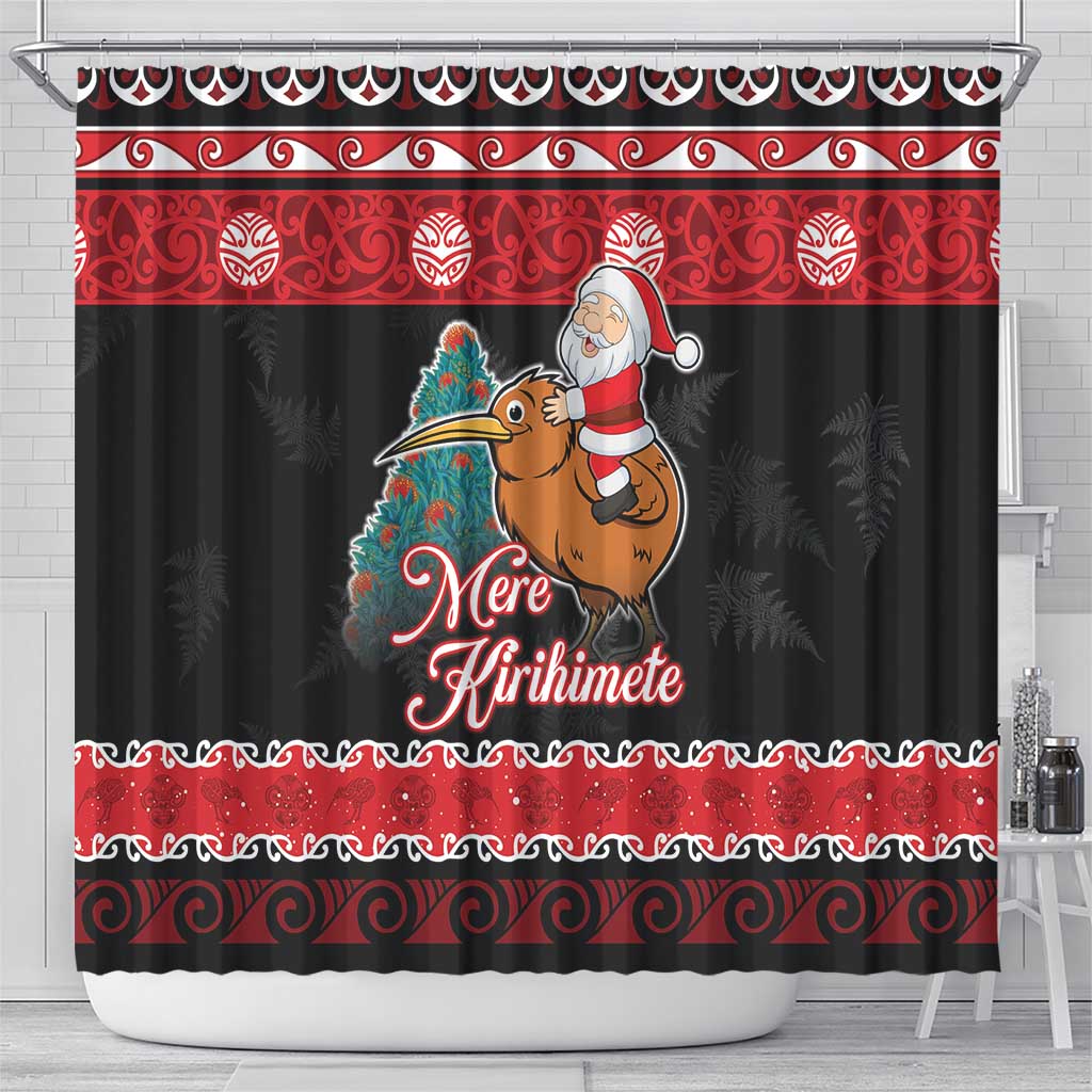 New Zealand Christmas Shower Curtain Funny Santa Riding Kiwi Meri Kirihimete LT05 - Polynesian Pride