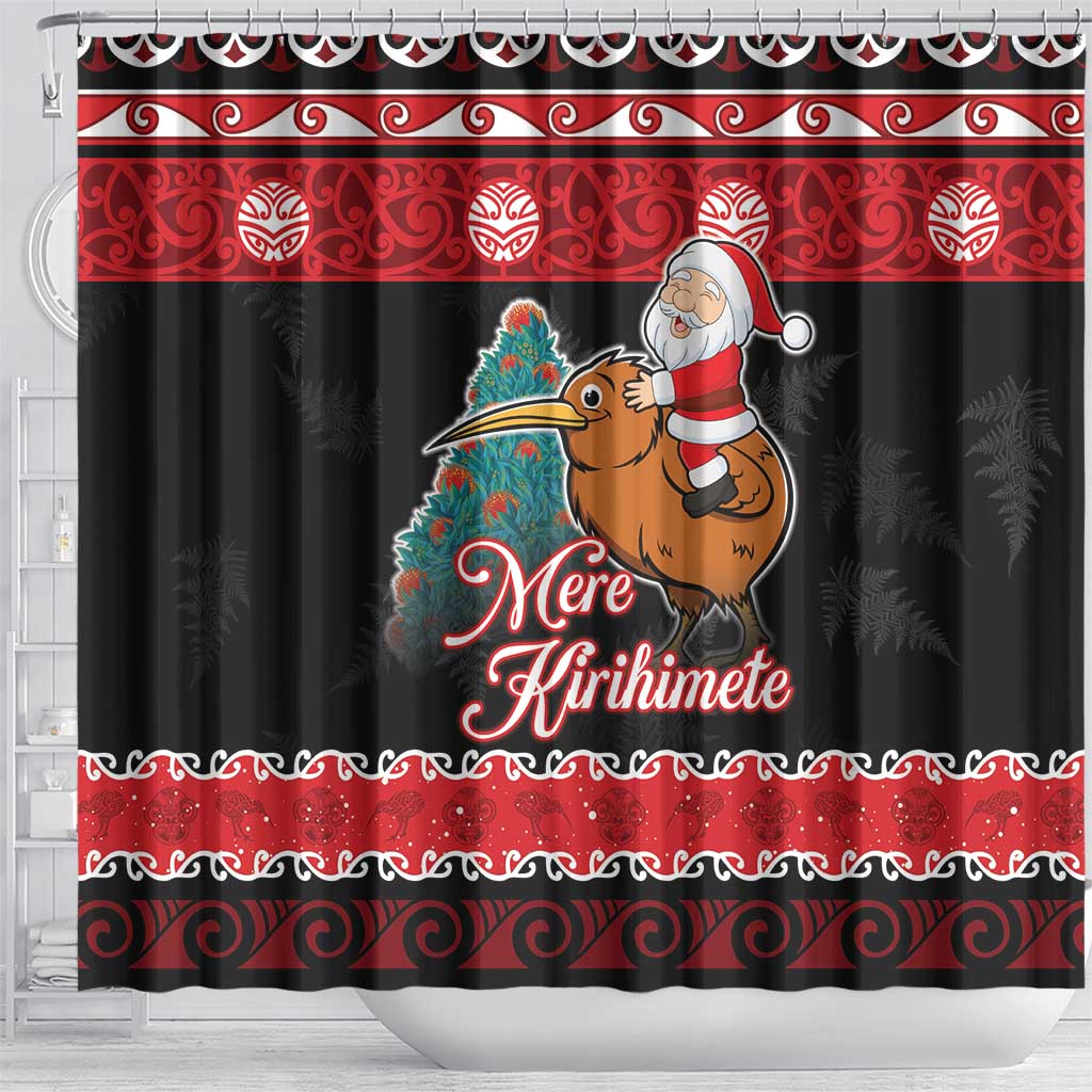 New Zealand Christmas Shower Curtain Funny Santa Riding Kiwi Meri Kirihimete LT05 - Polynesian Pride