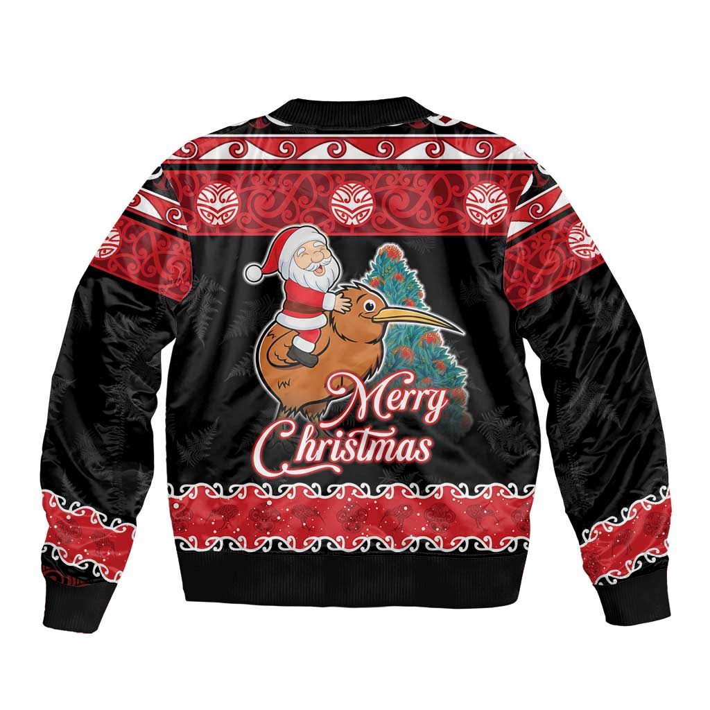 New Zealand Christmas Sleeve Zip Bomber Jacket Funny Santa Riding Kiwi Meri Kirihimete LT05 - Polynesian Pride