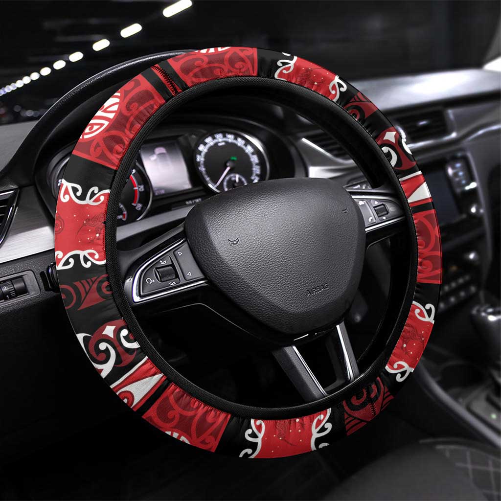 New Zealand Christmas Steering Wheel Cover Funny Santa Riding Kiwi Meri Kirihimete LT05 Universal Fit Black - Polynesian Pride
