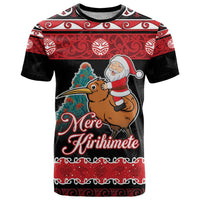New Zealand Christmas T Shirt Funny Santa Riding Kiwi Meri Kirihimete LT05 Black - Polynesian Pride