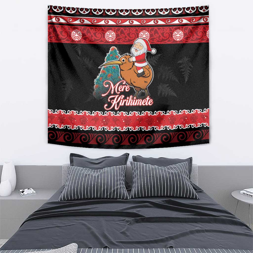 New Zealand Christmas Tapestry Funny Santa Riding Kiwi Meri Kirihimete LT05 - Polynesian Pride