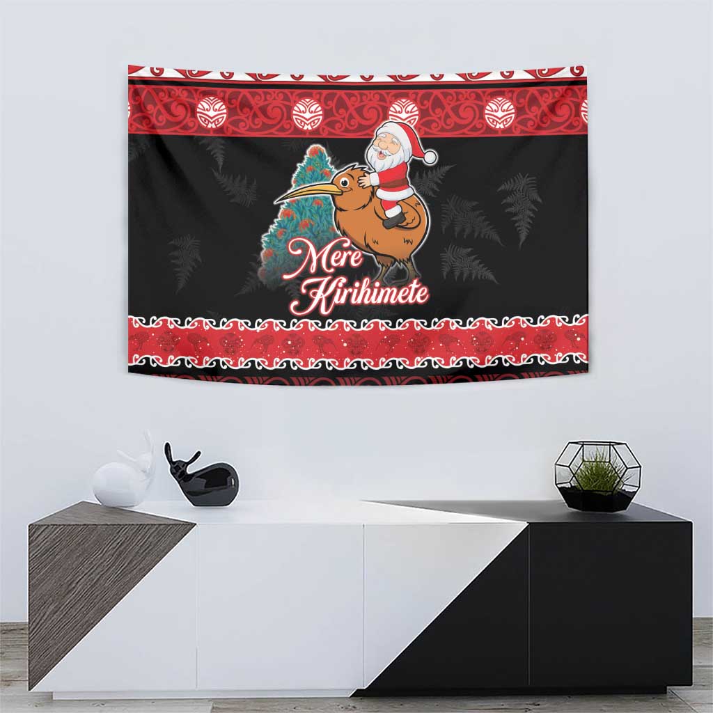 New Zealand Christmas Tapestry Funny Santa Riding Kiwi Meri Kirihimete LT05 - Polynesian Pride