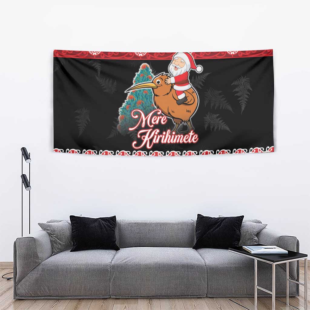 New Zealand Christmas Tapestry Funny Santa Riding Kiwi Meri Kirihimete LT05 - Polynesian Pride