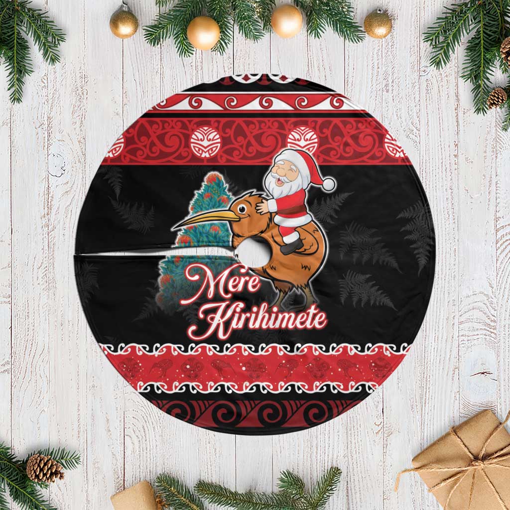 New Zealand Christmas Tree Skirt Funny Santa Riding Kiwi Meri Kirihimete LT05 Casual Black - Polynesian Pride