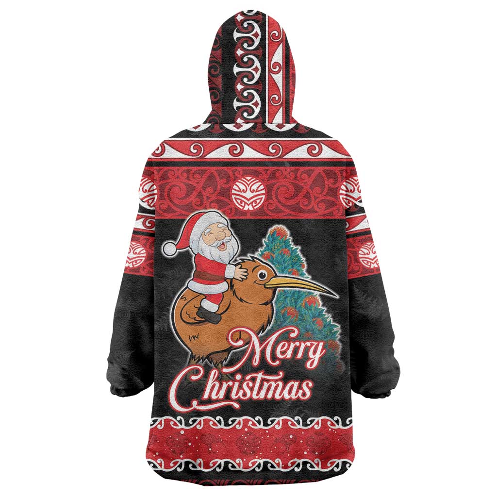New Zealand Christmas Wearable Blanket Hoodie Funny Santa Riding Kiwi Meri Kirihimete LT05 - Polynesian Pride