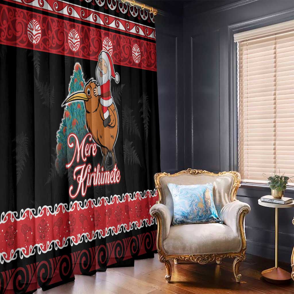 New Zealand Christmas Window Curtain Funny Santa Riding Kiwi Meri Kirihimete LT05 - Polynesian Pride