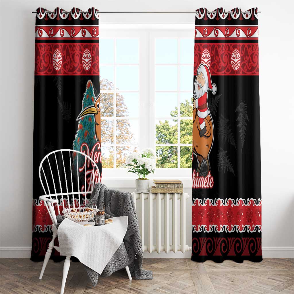 New Zealand Christmas Window Curtain Funny Santa Riding Kiwi Meri Kirihimete LT05 - Polynesian Pride