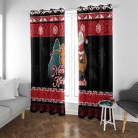 New Zealand Christmas Window Curtain Funny Santa Riding Kiwi Meri Kirihimete LT05 With Grommets Black - Polynesian Pride