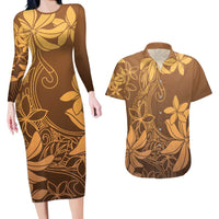 Tiare Tahiti Couples Matching Long Sleeve Bodycon Dress and Hawaiian Shirt Brown Polynesia Motifs LT05 Brown - Polynesian Pride
