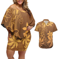 Tiare Tahiti Couples Matching Off Shoulder Short Dress and Hawaiian Shirt Brown Polynesia Motifs LT05 Brown - Polynesian Pride