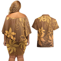 Tiare Tahiti Couples Matching Off Shoulder Short Dress and Hawaiian Shirt Brown Polynesia Motifs LT05 - Polynesian Pride