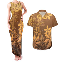 Tiare Tahiti Couples Matching Tank Maxi Dress and Hawaiian Shirt Brown Polynesia Motifs LT05 Brown - Polynesian Pride