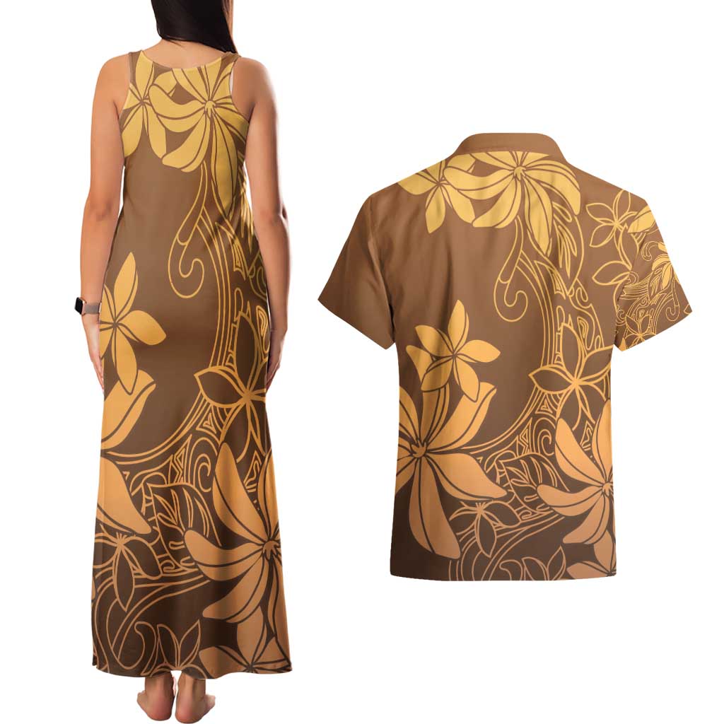 Tiare Tahiti Couples Matching Tank Maxi Dress and Hawaiian Shirt Brown Polynesia Motifs LT05 - Polynesian Pride