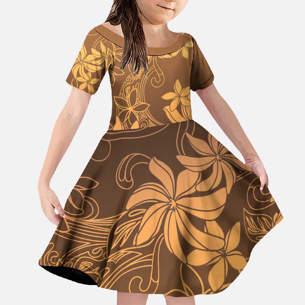 Tiare Tahiti Family Matching Long Sleeve Bodycon Dress and Hawaiian Shirt Brown Polynesia Motifs LT05 Daughter's Dress Brown - Polynesian Pride
