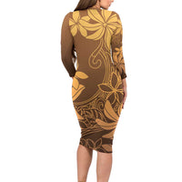 Tiare Tahiti Family Matching Long Sleeve Bodycon Dress and Hawaiian Shirt Brown Polynesia Motifs LT05 - Polynesian Pride
